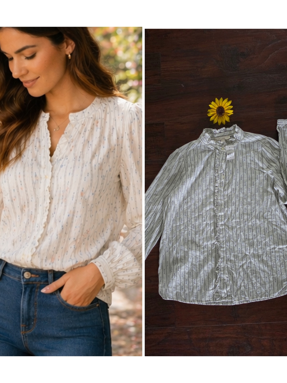 Loft NEW Ruffle-Trim Button Front TOP - Women